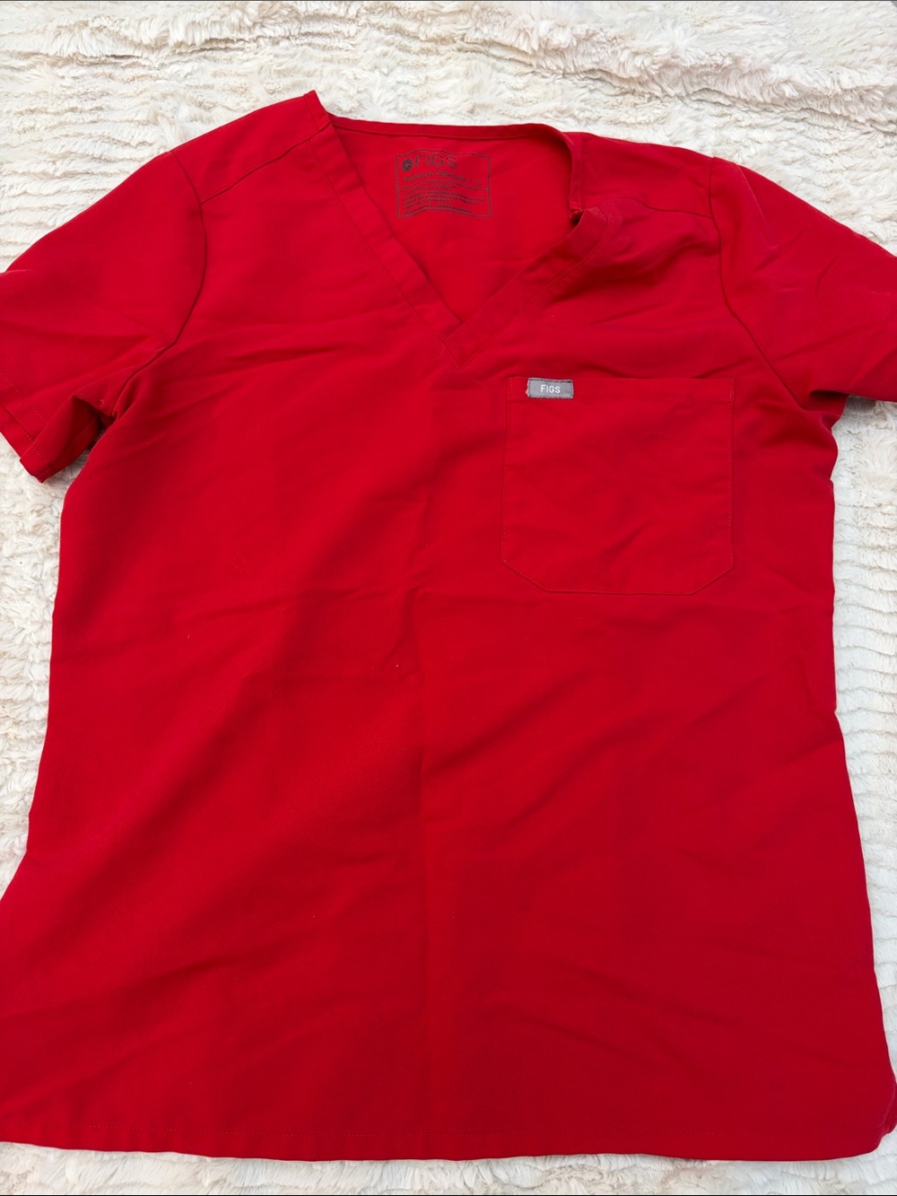 Figs women’s  Red V-Neck Scrub Top with Chest Pocket